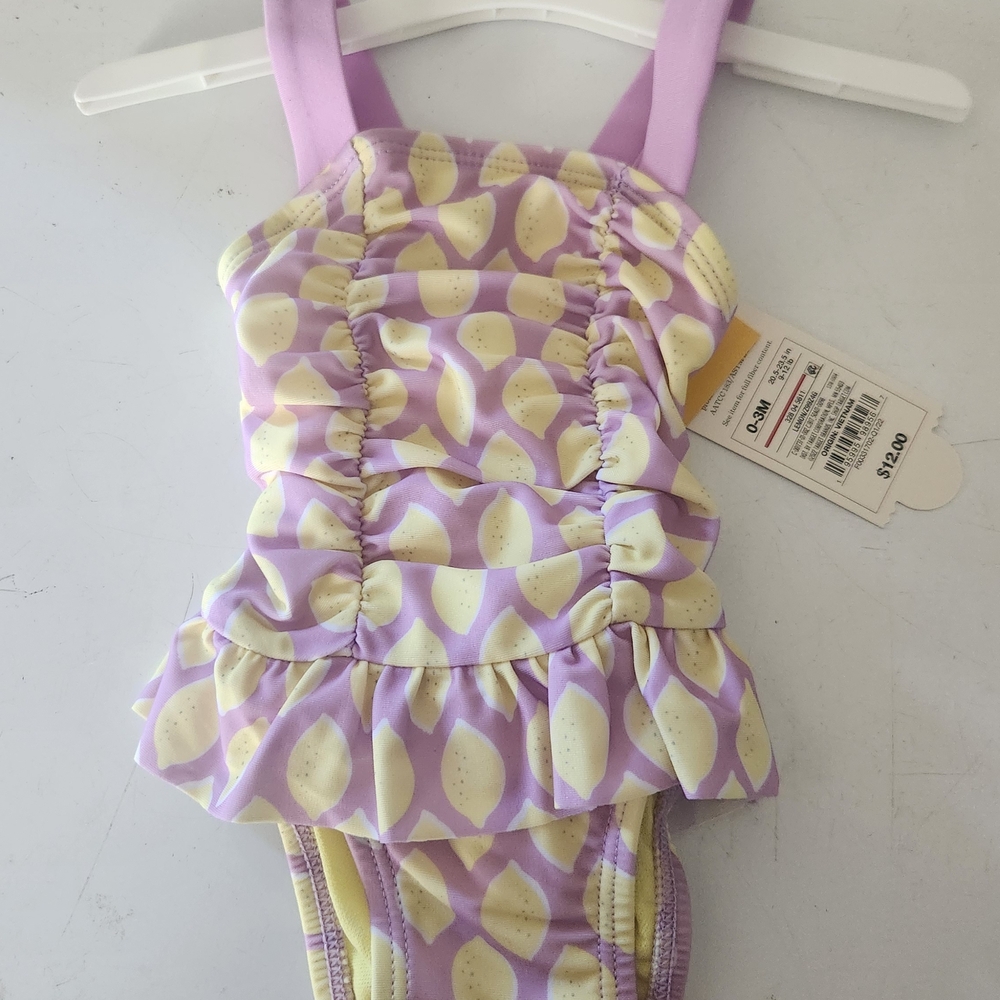 Purple and Yellow Lemon Print Swimsuit